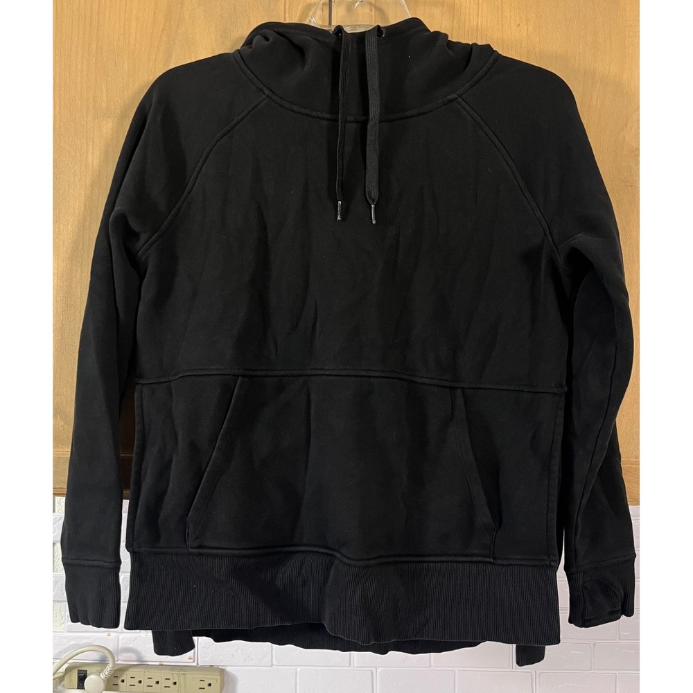 Athleta Hoodie Women Small Black Fleece Lined Raglan Sleeve Kangaroo Pocket